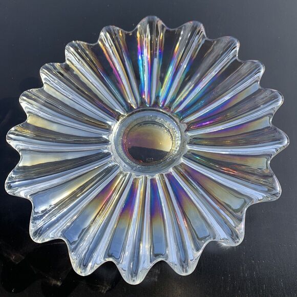 Vintage MCM Federal Iridescent Carnival Glass Starburst Plate Dish 9.5in - Picture 3 of 10